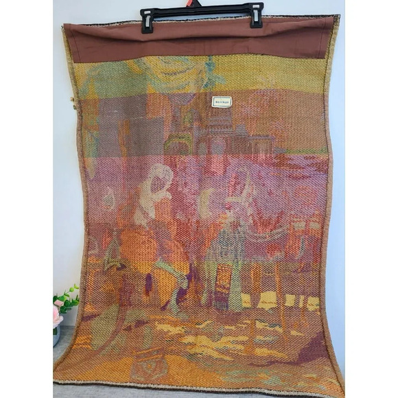 Vintage Arabian Market Scene Wall Hanging Tapestry 38.5"x26.5", Made In Belgium - Picture 2 of 3